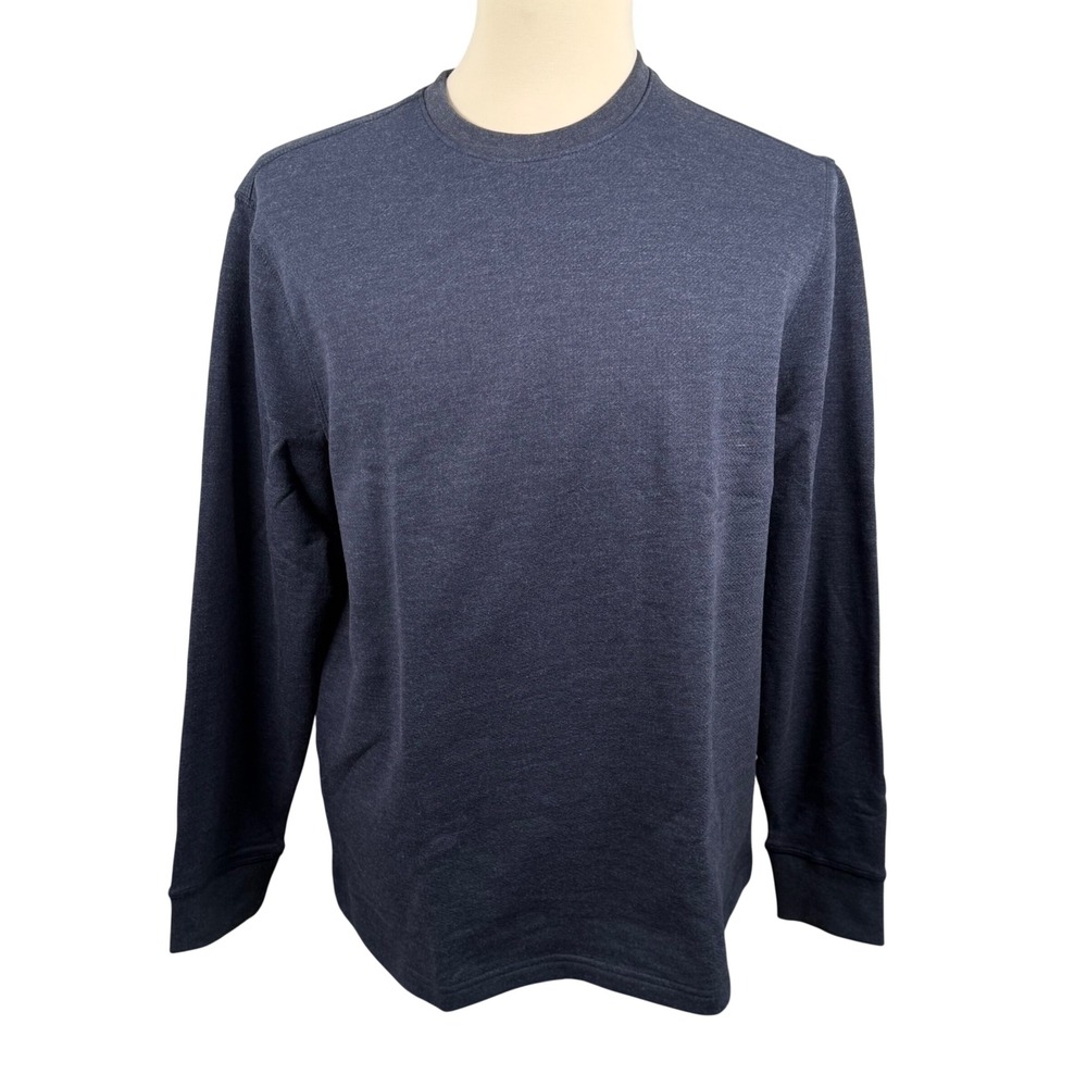 Orvis Mens L Long Sleeve Crew Neck Shirt Navy Blue Cotton Blend Cabin Gorpcore